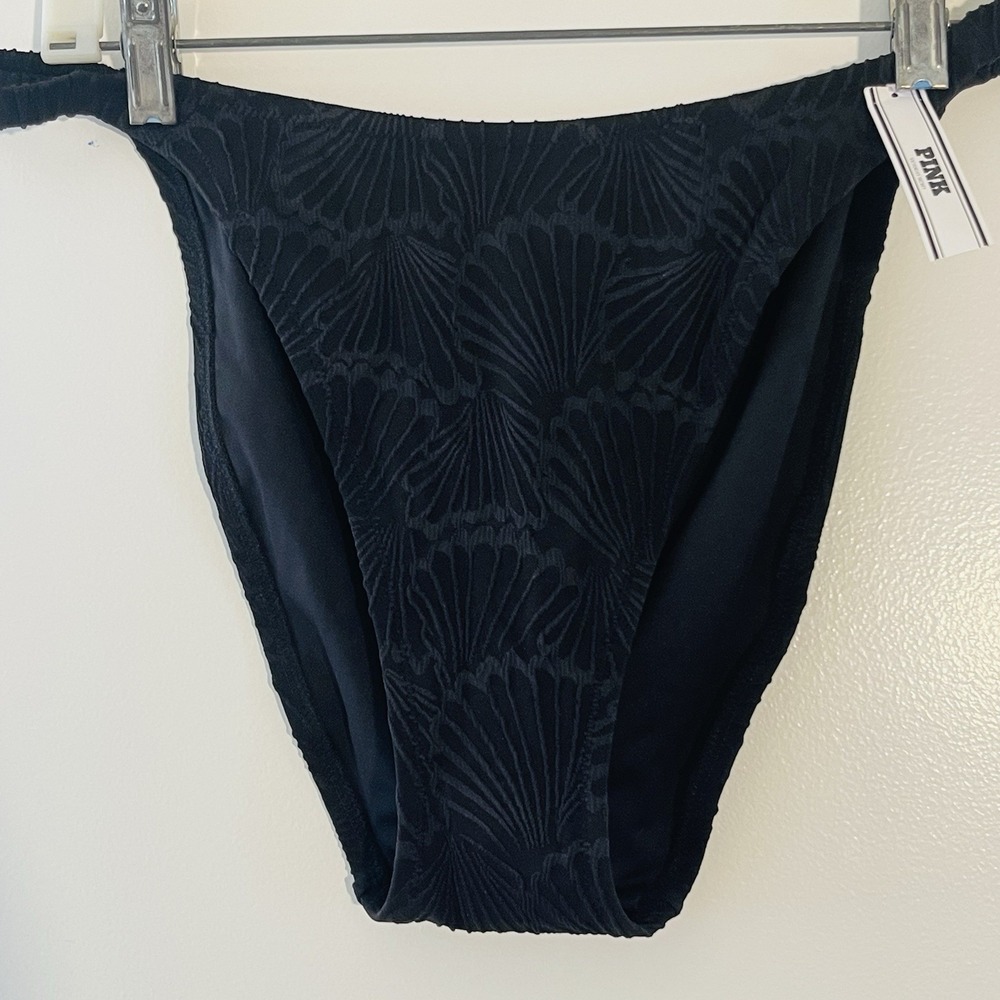 NWT Victoria Secret Swim Shell Cheeky Black Bathing String Bikini Bottom 2XL XXL